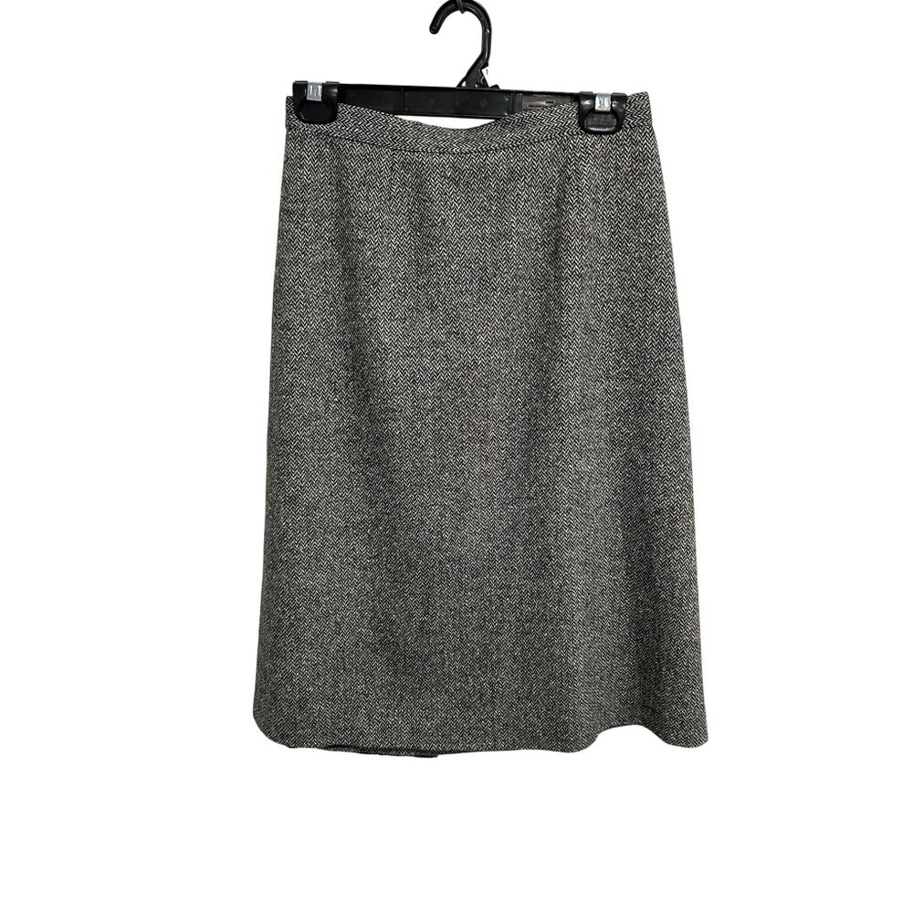 Nordstrom Black & White Herringbone Wool Blend A-Line Skirt Size 6 Petite Preppy